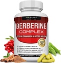 Toplux Berberine med Ceylon Cinnamon og Bitter Melon 2100mg - Høj renhed 97% HCL Berberine supplement, Understøtter total sundhed & immunsystem, Non- GMO Vegan 90 Kapsler