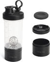 Blender Protein Shaker Tritan Flaske med Pill / Powder Storage Container til Protein-pre træning flaske-Mixer Cup-Gym Sport Vandflaske med Wire Whiske Bolde Sort
