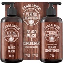 Viking Revolution Beard Wash & Beard Conditioner sæt med Argan & Jojoba Olies - Softens og Styrker - Natural Sandalwood Duft - Beard Shampoo med Beard Oil (17 oz)