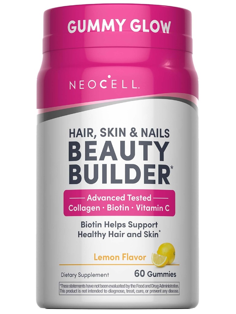 NeoCell hår, hud og negle skønhed builder med collagen, biotin og C-vitamin, omfatter antioxidanter, vingummi, Lemon, 60 Greve, 1 flaske