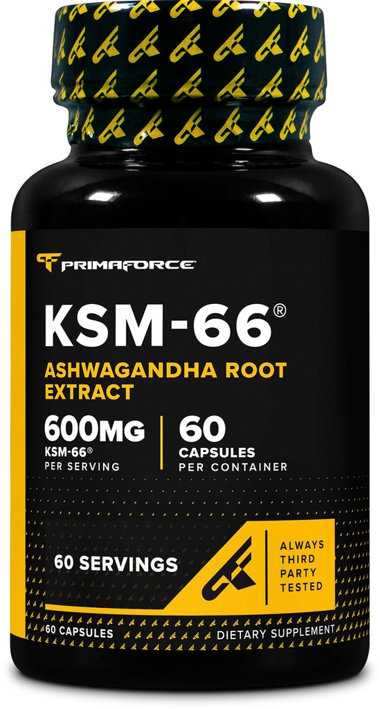 Primaforce KSM- 66 Ashwagandha Root Extract (600 mg) 60 Veggie Capsules - 5% Withanolides with BioPerine