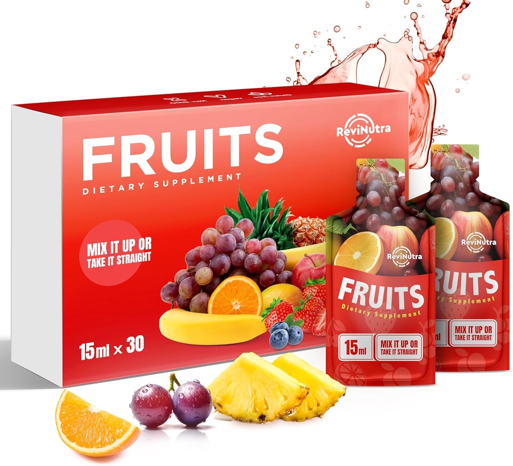 Super Fruit Liquid Juice - 30 Pouches Superfood Frugt supplement til kvinder, mænd og børn - Support Energi, Immunitet, fordøjelse & Metabolisme - Vegan, 30 dages forsyning