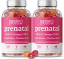 Prenatal Vitamin Gummier med DHA Gummy 124; Vegansk Prenatal Vitaminer for kvinder med Omega 3, Folate, Cholin & D3, Graviditet Vitaminer for Føtale Udvikling