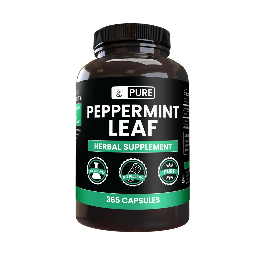 PURE ORIGINALSKE INGREDIENSER Pebermynte Leaf (365 kapsler) Ingen Magnesium eller Rice Fillers, Altid Pure, Lab Verified