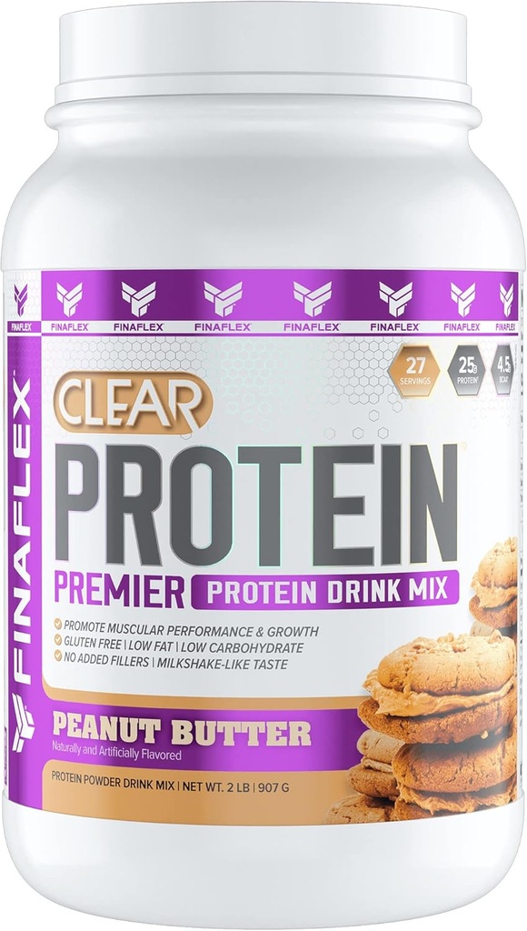 FINAFLEX Clear Protein, Peanut Butter - 2 LB - fremmer Muscular Performance & Growth - Milkshake- Like Smag - Lavcarb, Lavfedt & Gluten Free - 27 Servere