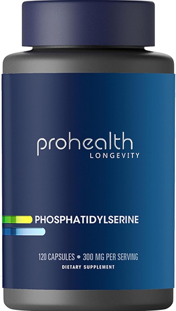 ProHealth Phosphatidylserin. Beskytter kognition og hjernesundhed. Understøtter sund nervesystem funktion. Forbedrer atletisk ydeevne og inddrivelse. 300 mg per 2 Cap. Servering, 120 Caps.