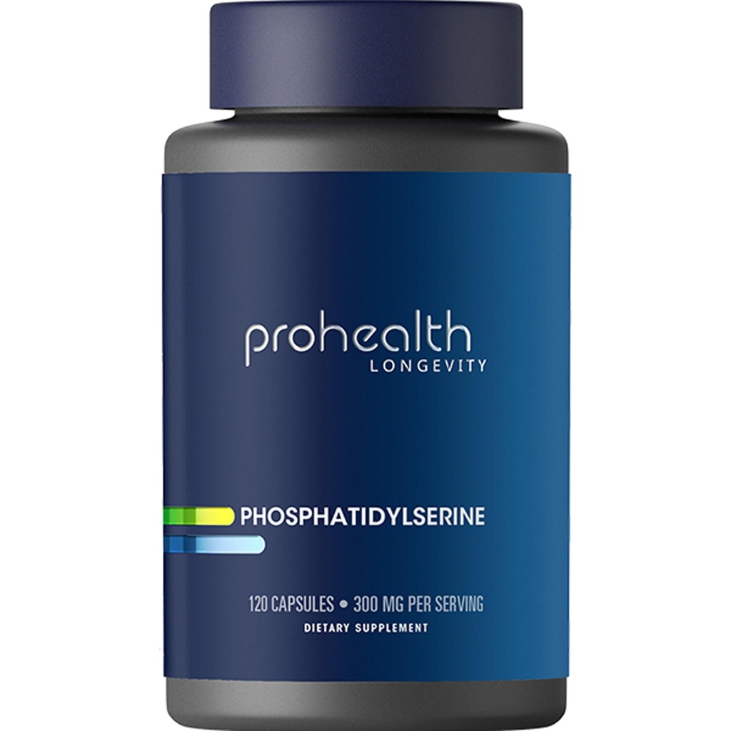 ProHealth Phosphatidylserin. Beskytter kognition og hjernesundhed. Understøtter sund nervesystem funktion. Forbedrer atletisk ydeevne og inddrivelse. 300 mg per 2 Cap. Servering, 120 Caps.