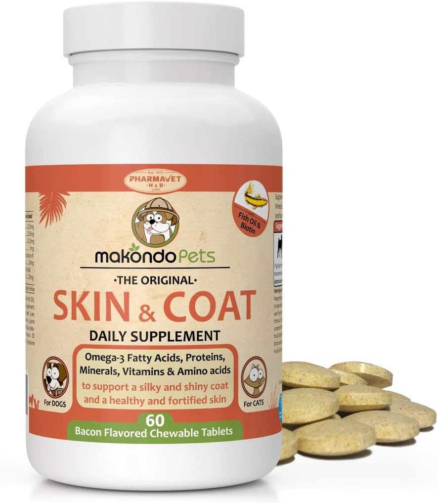 Hud og Coat supplement med Fish Oil og Omega 3 for hunde og katte - hund Itch Relief Pet supplement til Shedding, tør Itchy hud og allergier - hund allergi behandling vitaminer (60 tabletter)