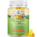 Kids DHA Omega 3 Gummies - Fedtsyrer Omega 3 6 9 for hjerne, immunstyrke & vision - Nutritional DHA for Kids for Sund Nervesystemet & Focus Support - Fisk fri, Vegan & Non- GMO - 60 Chews