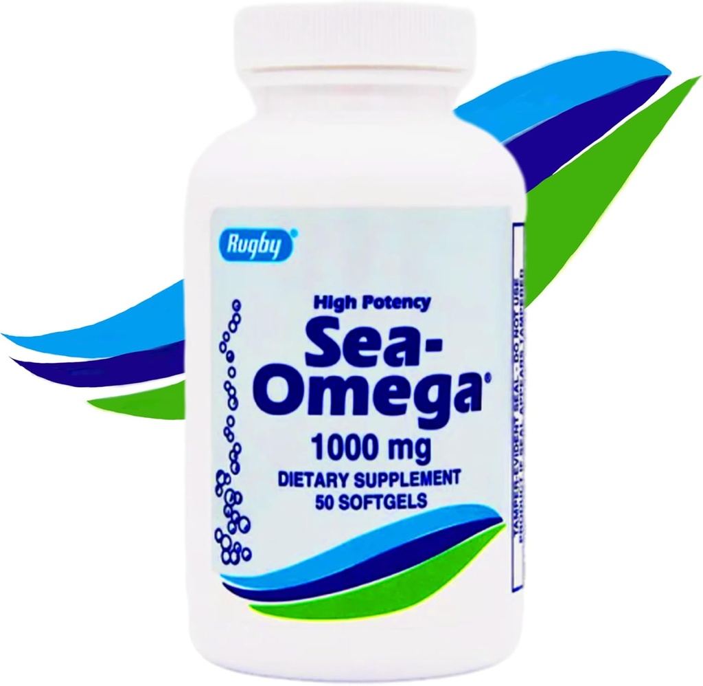 1000mg Natural Hiccupsless Fish Oil Concentrate by Rugby Sea Omega 3 Made in USA for Mænd / Kvinder, 50 Rapid Release Softels, EPA 300mg, DHA 200mg, Fedtsyretilskud til hjerne / øje / hjerte / hår / hud sundhed