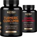 B-vitamin Complex og gurkemeje - Indeholder alle essentielle B-vitaminer - B1, B2, B3, B5, B6, B7, B9, B12 og biotin - Høj Absorption gurkemeje Kosttilskud 1300mg til fælles, jord sundhed