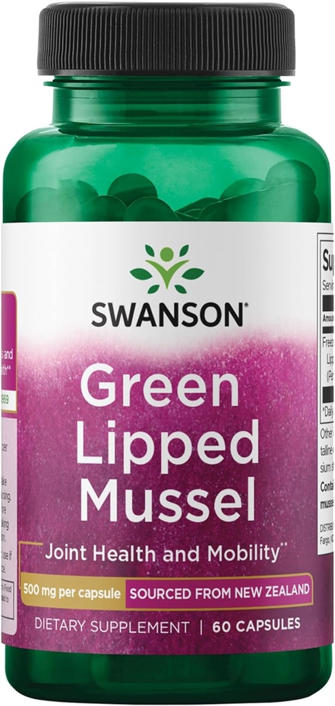 Swanson Green Lipped Mussel (Freeze- Tørret) - New Zealand fælles sundhed og mobilitet supplement - Natural Formel kan støtte hjerte sundhed & fordøjelsesfunktion - (60 kapsler, 500mg hver)