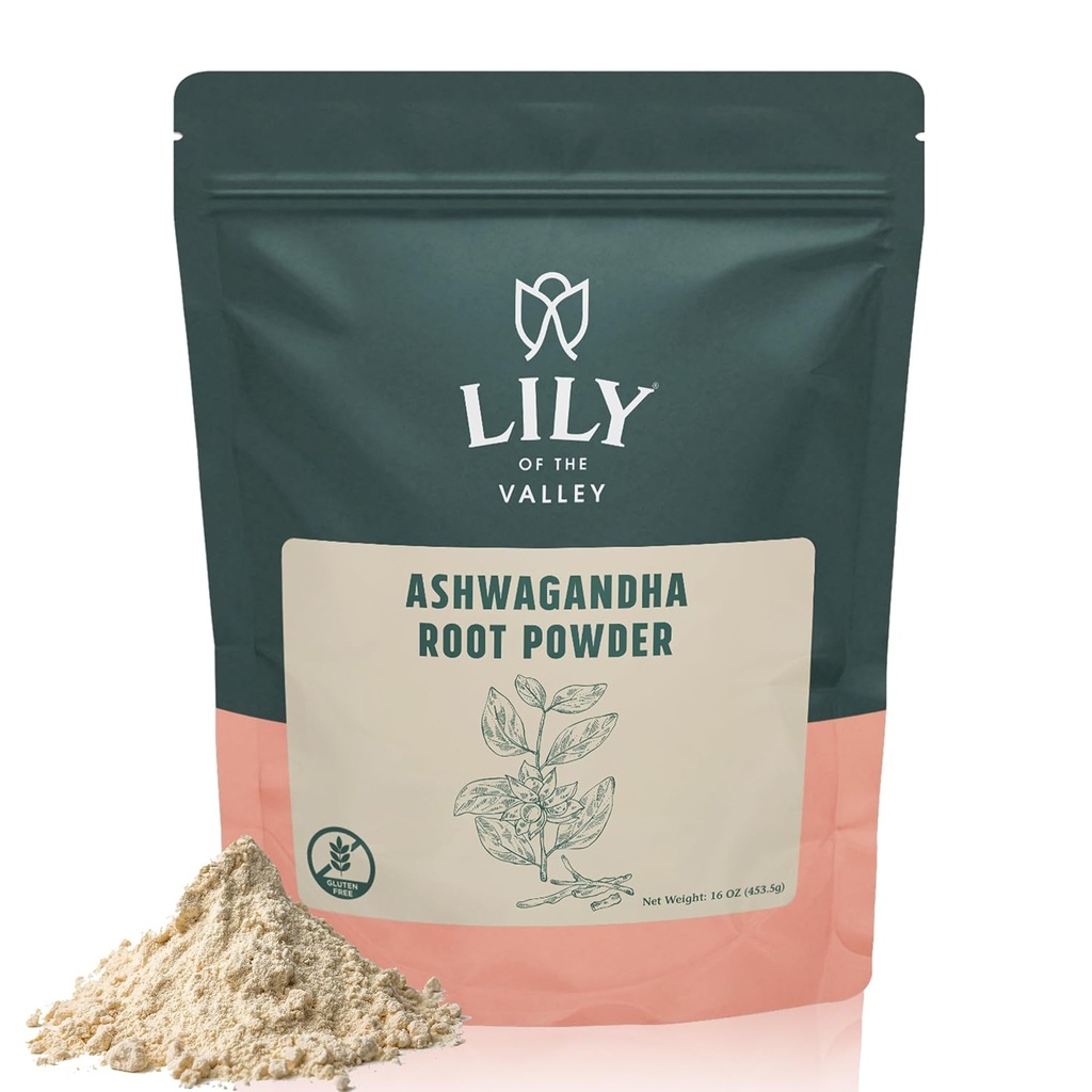 LYY OF THE VALLEY Ashwagandha Root Powder - Witania Somnifera - Sourced from India - No Filler No Additives - Indian Ginseng Vegan & Gluten Free - Pakket i resealable Pouch (16oz, 453g)