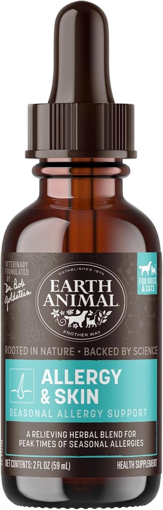 Earth Animal Apothecary Liquid Supplement - Allergi & Hud Herbal retsmidler til hunde & katte - 2 fl oz