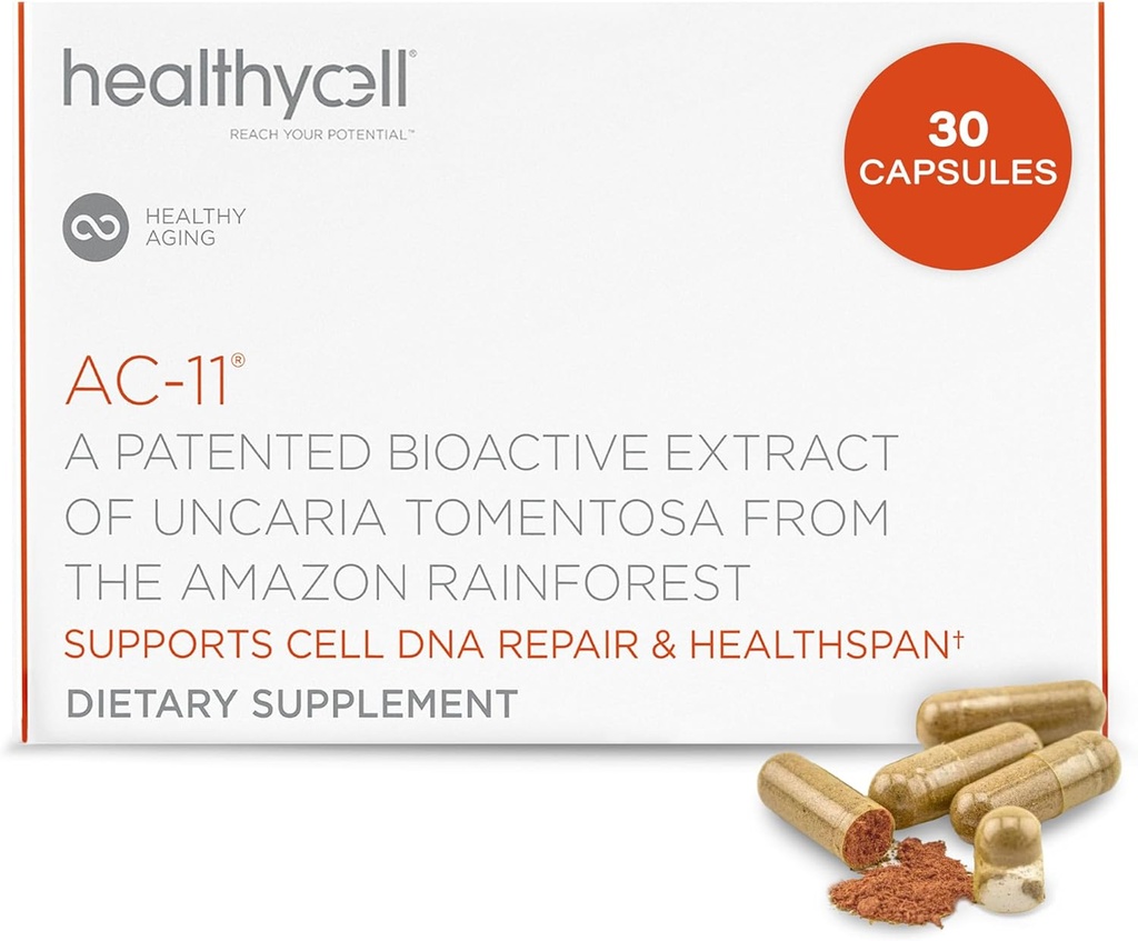 Healthycell Anti- Aging Supplement for DNA Repair and Stem Cell Health, AC- 11 - Bioactive Extract of Uncaria Tomentosa (Cats Claw) Understøtter et sundt immunsystem - Vegan, Soy- Free & Gluten- Free