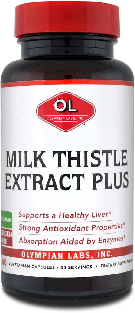 Olympian Labs Milk Thistle Extract Plus Enzymes, Antioxidanter, Støtte Lever Sundhed, 60 Vegetariske Caps