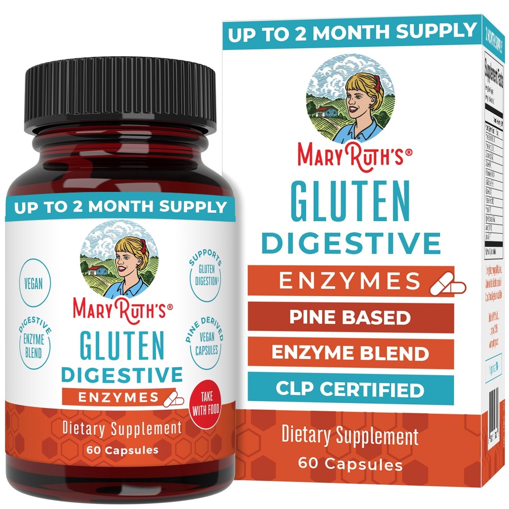 MaryRuth Organics Gluten Enzymes Capsules Measures 124; Enzyme supplement til Gut Health Support Measurement 124; Gluten fordøjelsesmiddel 124; & Nutrient Absorption Measurement 124; Vegan 124; Gluten Free Measurement 124; 60 Tæl