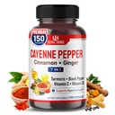 Cayenne Pepper 7 i 1 - - med ingefær, gurkemeje, kanel, sort pepper - fremmer fordøjelsessystemet funktion (150-dages levering (pakke med 1))