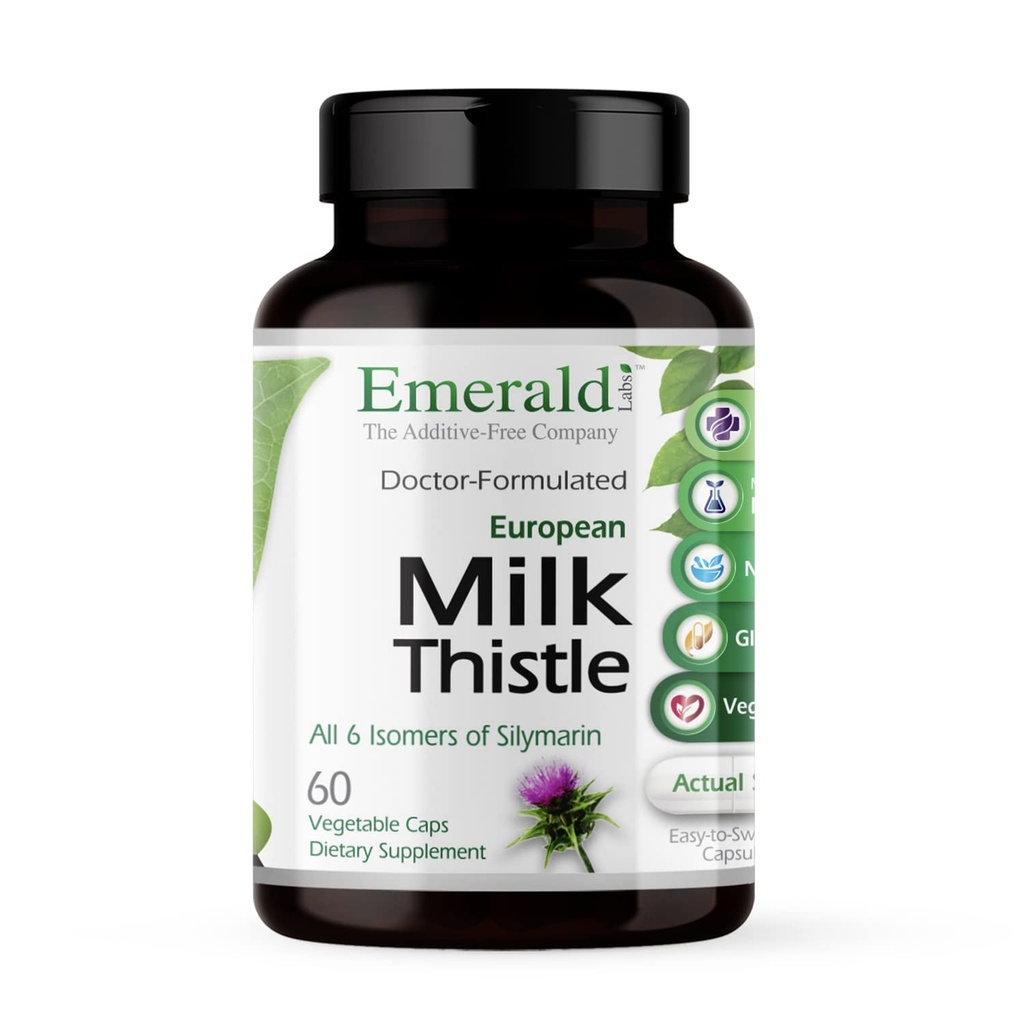 EMERALD LABS European Milk Thistle - Organic Milk Thistle Extract - Understøtter leversundhed & hjælper med at vedligeholde naturlig energi, fordøjelse & hjernesundhed - 60 vegetabilske kapsler (op til 60-dages forsyning)