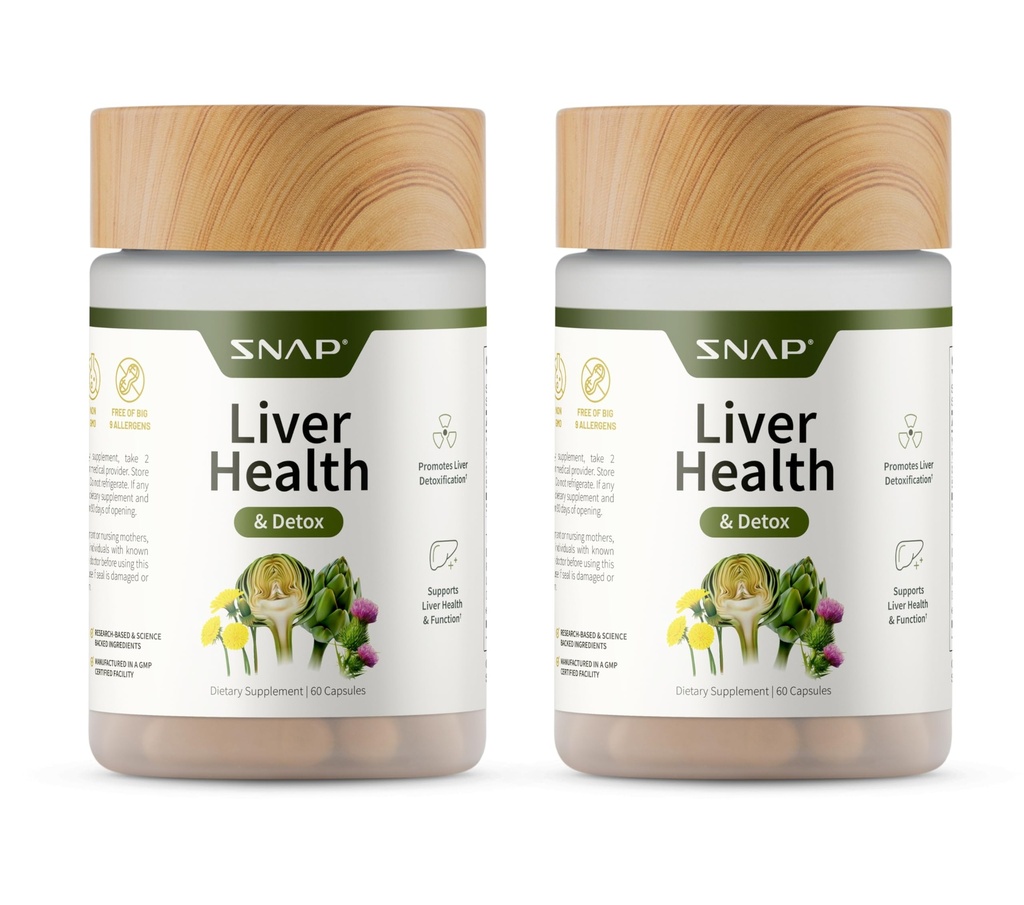 Snap Supplements Lever Health & Detox Supplement - Naturlig støtte til lever og fordøjelse, 60 Vegetariske kapsler (2 - Pack)