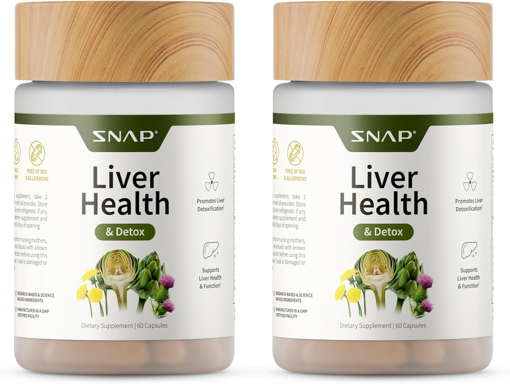 Snap Supplements Lever Health & Detox Supplement - Naturlig støtte til lever og fordøjelse, 60 Vegetariske kapsler (2 - Pack)