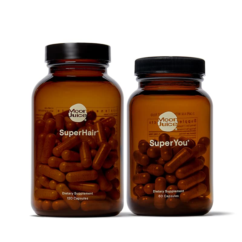 Moon Juice 1 SuperYou & 1 SuperHair | SuperYou Adaptogen Supplement for Calm & SuperHair Multivitamin Supplement for Healthier, Thicker Hair | Improve Overall Hair Health