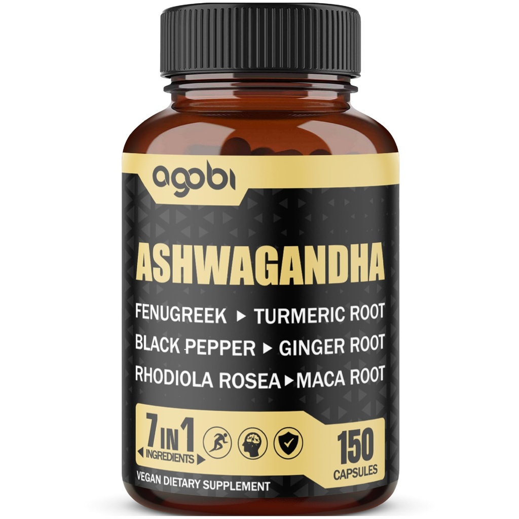 Ashwagandha Extract Capsules 7 Herbal Ingredients 8050 mg - Blended Fenugreek, Maca, gurkemeje, Rhodiola, Ginger & Black Pepper - Sleep, Spirit, Immun & Energy Support - 5-Måned Supply