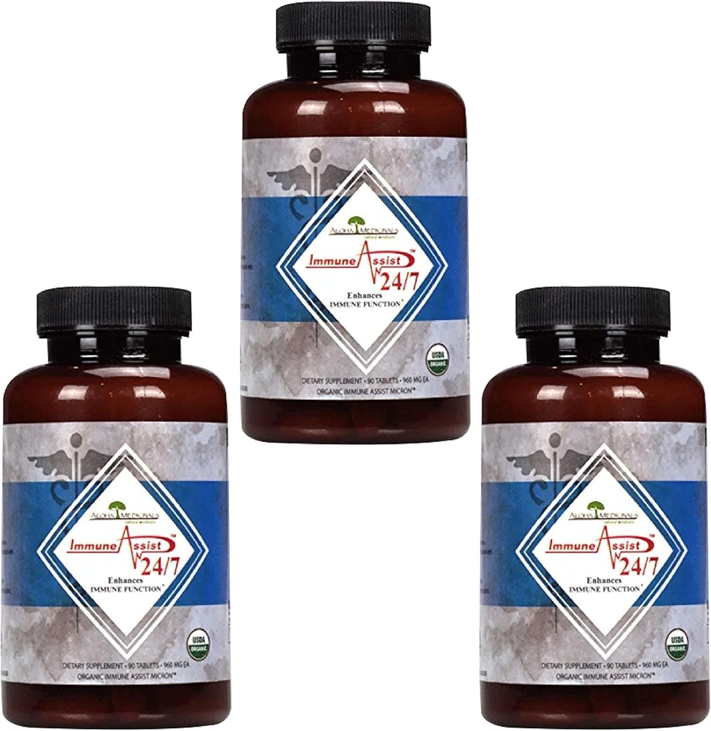 Aloha Medicinals - Immunassist 24 / 7, Organic Mushroom supplement, immunsupporttillæg, 90 tabletter Hver, pakke med 3