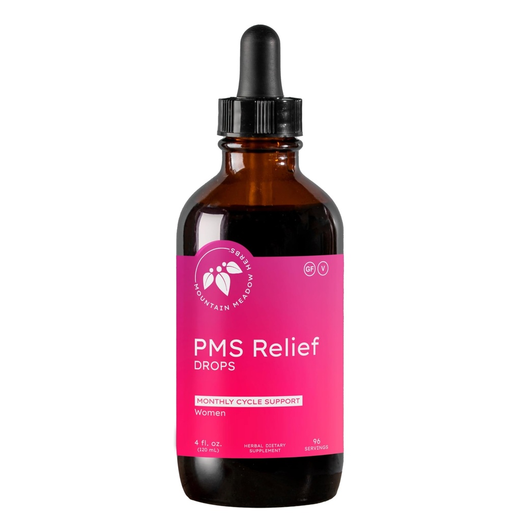Mountain Meadow Urter PMS Relief Drops # 124; Flydende urtesupplement til menstruation # 124; Hormonal støtte til PMS kramper, Mood Swings & Acne med Chaste Tree Berry (Vitex) & Wild Yam 4oz