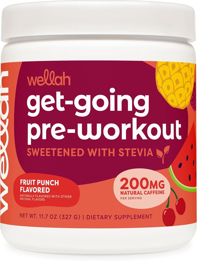 Wellah Get- Going Pre- workout Drink Mix (Fruit Punch Flavored, 30 Servering)
