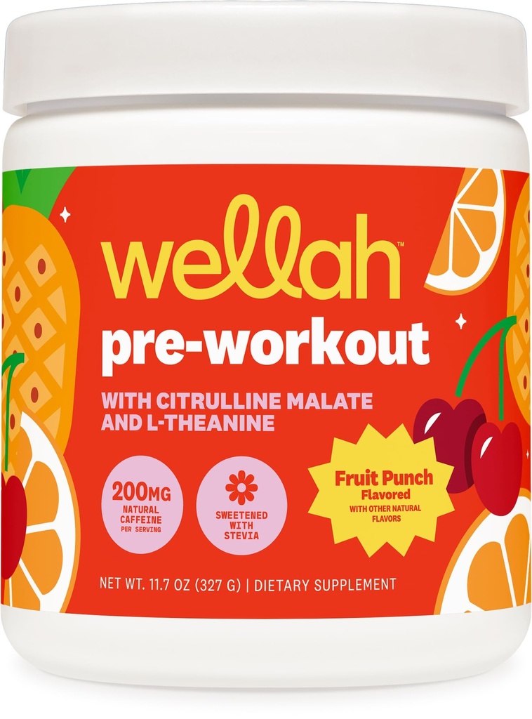 Wellah Get- Going Pre- workout Drink Mix (Fruit Punch Flavored, 30 Servering)