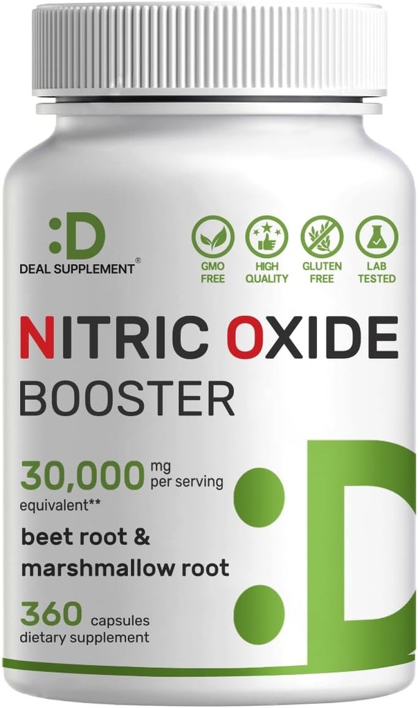 DEAL TILLÆG Nitrooxid Booster 30,000mg Tilsvarende, 360 Kapsler - Natural Beet Root & Marshmallow Root Herbal Blend - fremmer ernæring Flow til Muskler & hjerte - non-GMO