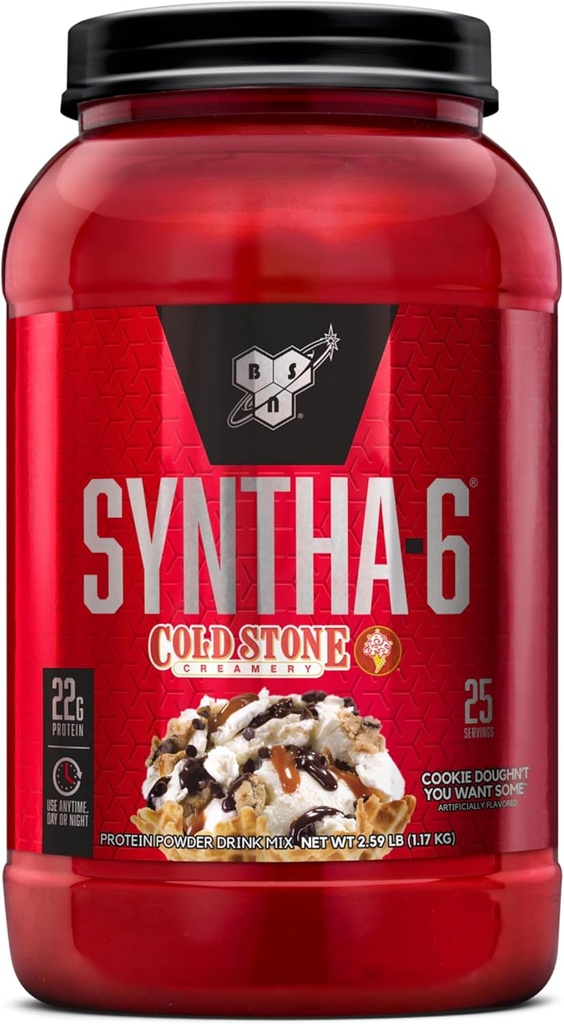 BSN Syntha- 6 Whey Protein Powder, Cold Stone Creamery- Cookie Doughn Du ønsker ikke nogle, Micellar Casein, Milk Protein Isolate Powder, 25 Servere