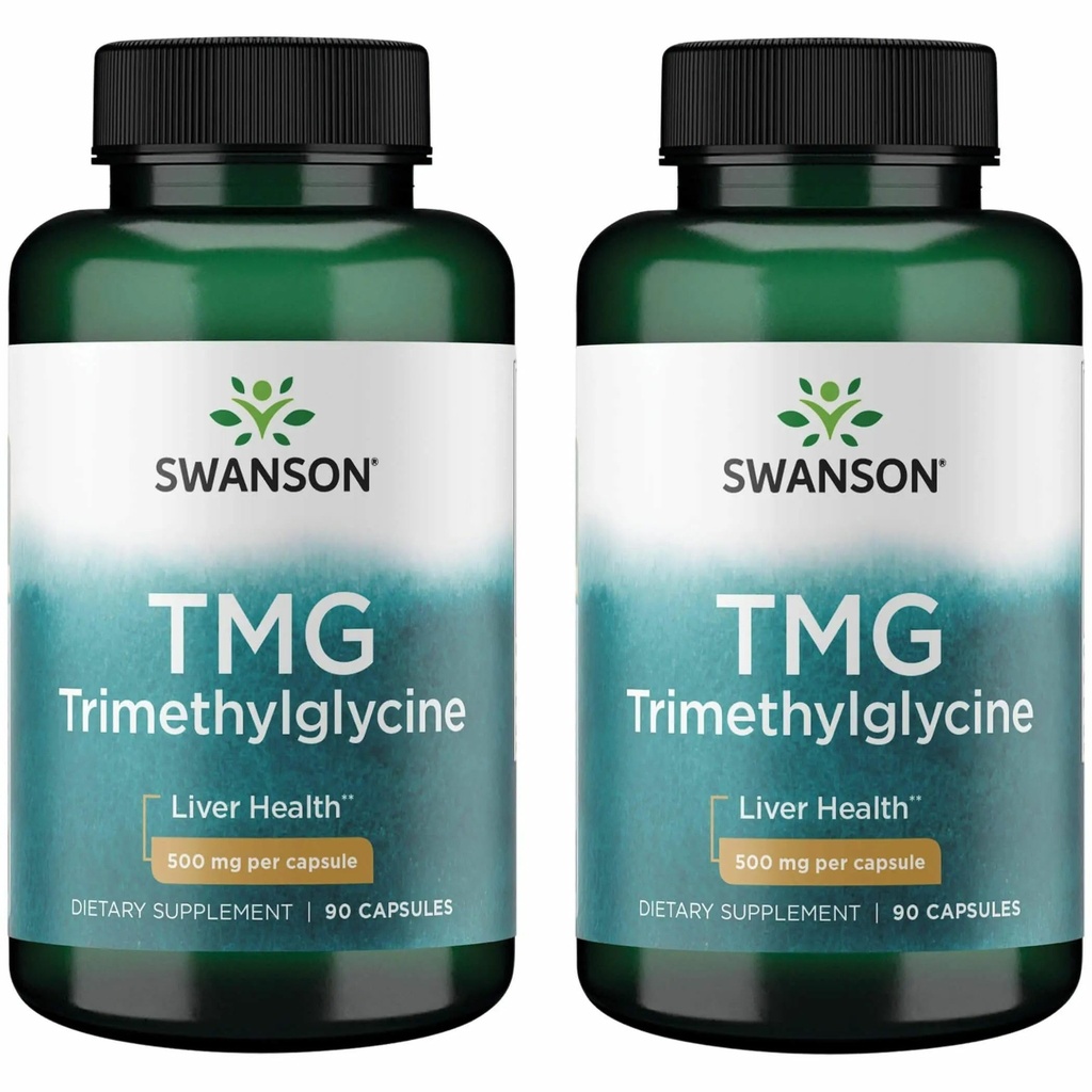 Swanson TMG Trimethylglycin - Aminosyretilskud til fremme af sund leverfunktion & hjertesundhedsydelse - (90 kapsler, 500 mg hver) (2 pakke)
