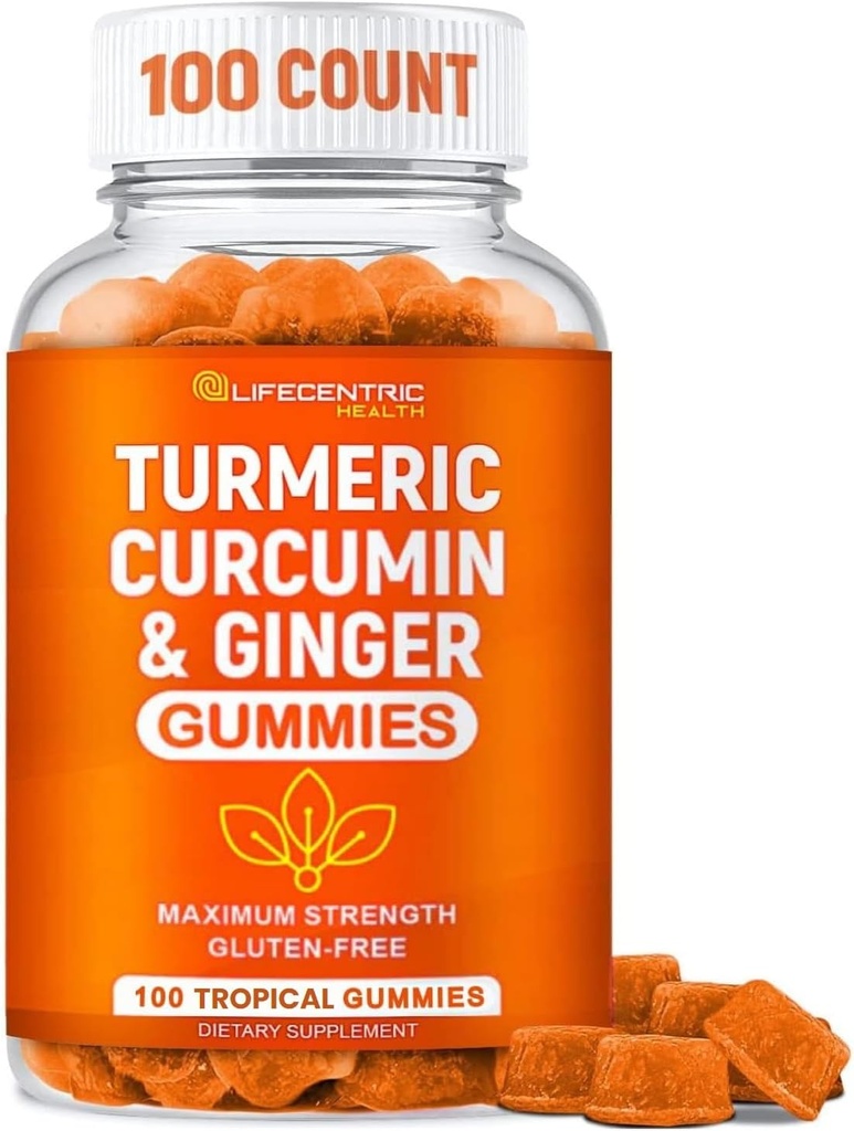 Turmeric Gummies for Adults and Kids | Max Strength Turmeric and Ginger Supplement | Vegan Organic Natural Turmeric Curcumin Gummies for Overall Health | Best Curcumin Supplement with Ginger