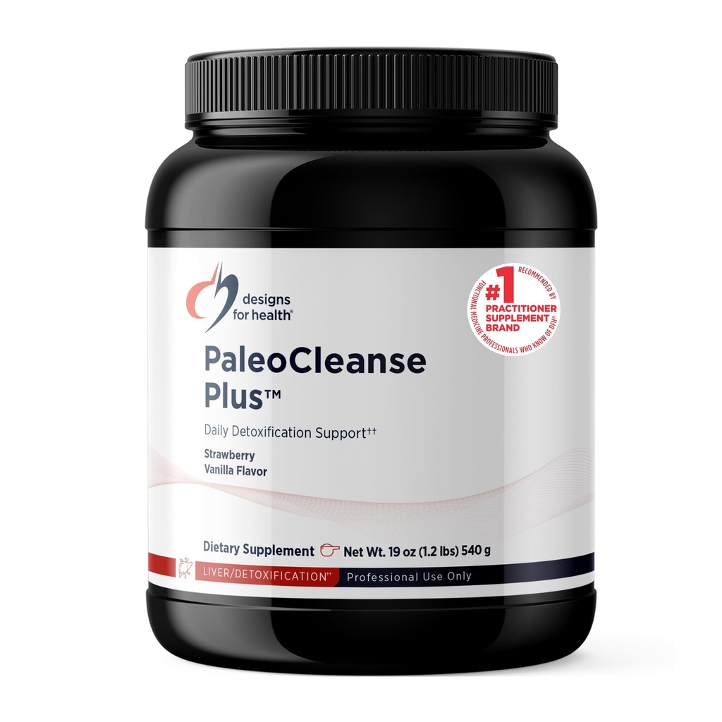 Design til sundhed PaleoCleanse Plus - Detox pulver med 18g Bone Broth Protein, Antioxidant Urter, Vitaminer + mineraler - Smoothie Shake Drink Mix, Strawberry- Vanilla Flavor (15 Servere / 540g)