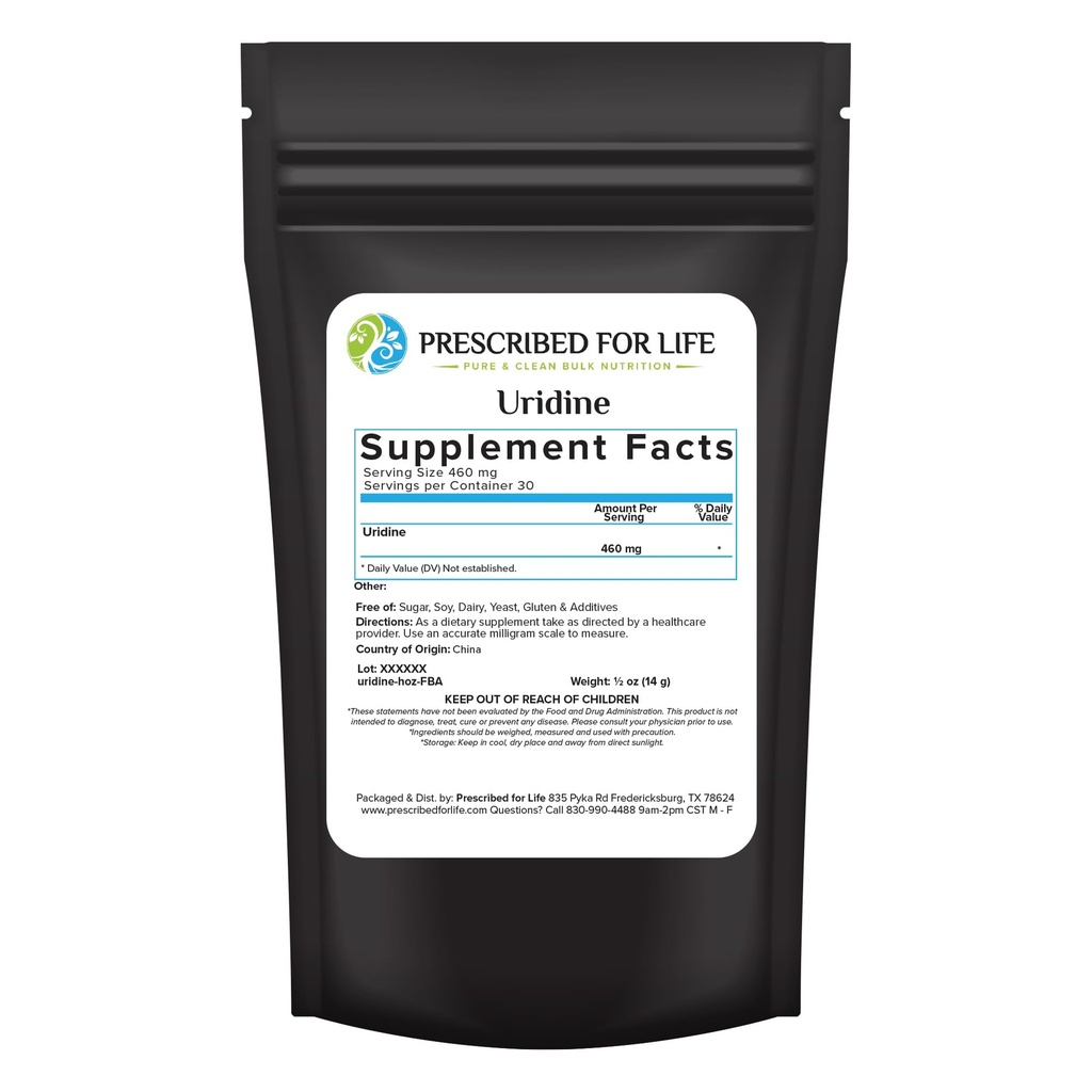 Præskrevet for liv Uridin, Pure Uridin monophosphat pulver, Nootrope supplement til hukommelse, Clarity, & Focus, Ingen Fillers, Ingen tilsætningsstoffer, Vegan, Non GMO (0.5oz / 14g)
