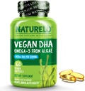 NATURELO Vegan DHA - Omega 3 Olie fra Alger - supplement til hjerne, hjerte, fælles, Eye Health - giver essentielle fedtsyrer til kvinder, mænd og børn - Supplementer Prenatal Vitaminer - 60 Softgels