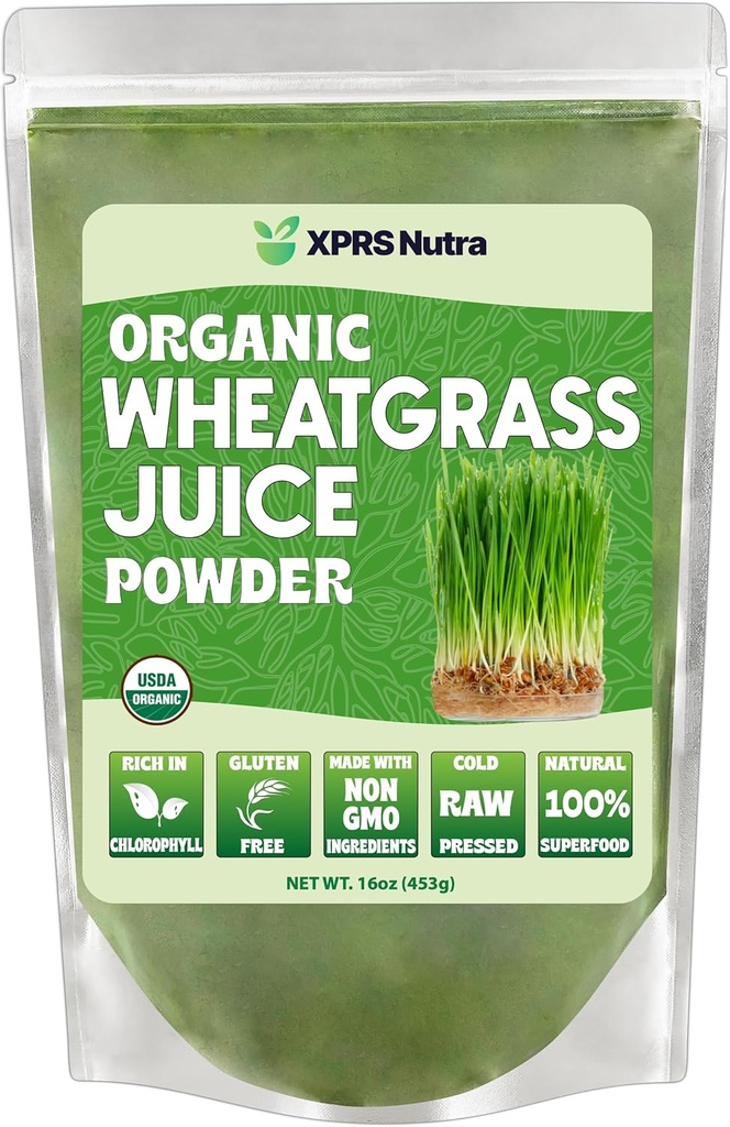 XPRS Nutra Organic Wheatgrass Juice Powder - Vedvarende dyrket - Instant Hvede Græs Juice Powder fremstillet af koncentreret Juice - Mere Potent end Organic Wheatgrass Powder - 16 Ounce