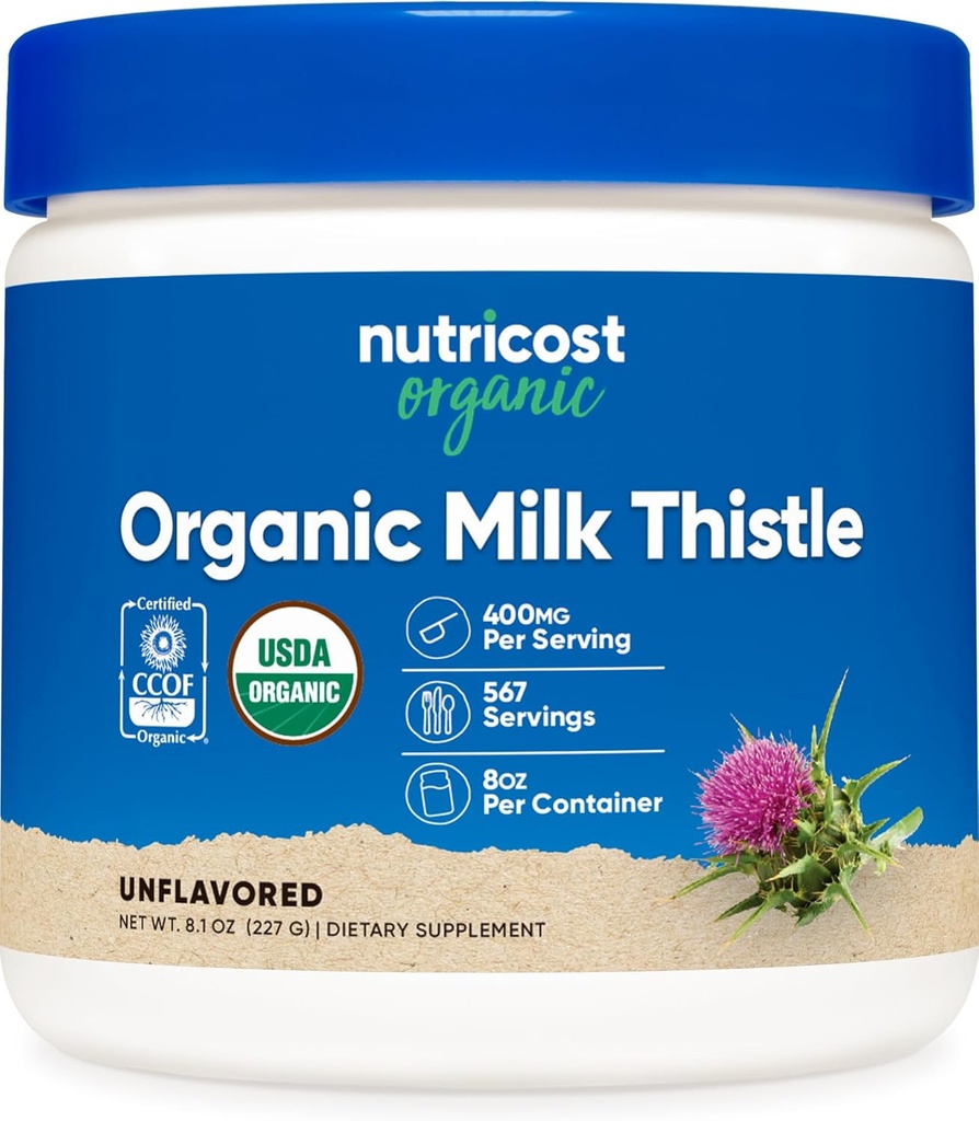 Nutricost Organic Milk Thistle (Silybum Marianum) 8 oz per Container (Unflavored) - Non- GMO, Gluten- fri