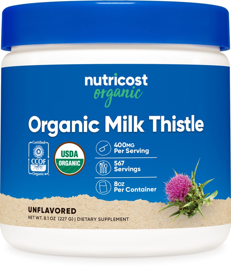 Nutricost Organic Milk Thistle (Silybum Marianum) 8 oz per Container (Unflavored) - Non- GMO, Gluten- fri
