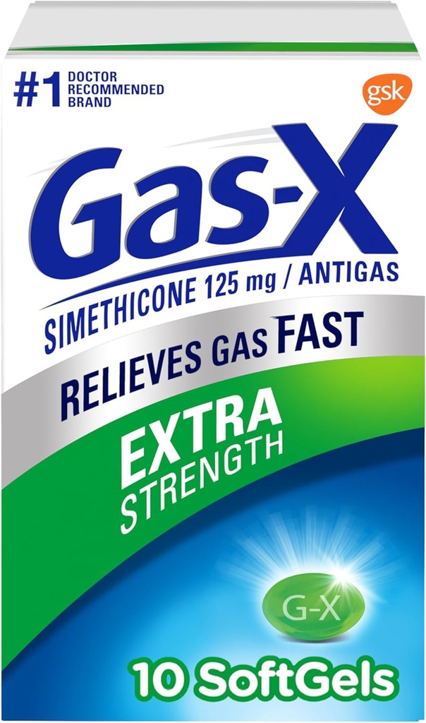 Gas- X Extra Strength Gas Relief Softels med Simeticone 125 mg - 10 Tæl