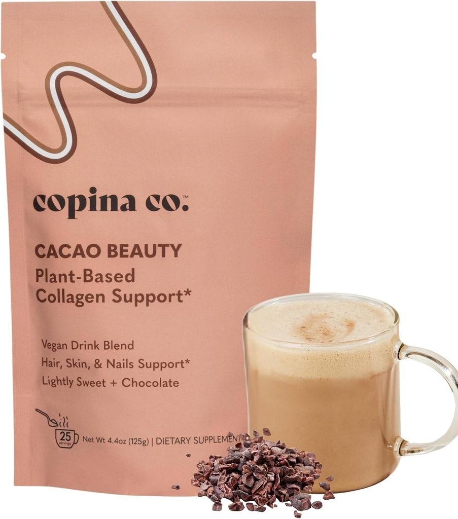 Copina Co. Cacao Beauty Vegan Collagen Booster Drink Blend: Plantbaserede Collagen Support Smoothie Drink Vegan Creamy Blend Buddy 124; Cacao Flavor Buddy 124; 1 Bag - 25 Servere per taske