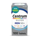 Centrum sølv Multivitamin til mænd 50 Plus, Multimineral Supplement, Vitamin D3, B- Vitamin og zink, Gluten fri, non-GMO ingredienser, understøtter hukommelse og kognition hos ældre voksne - 100 Ct
