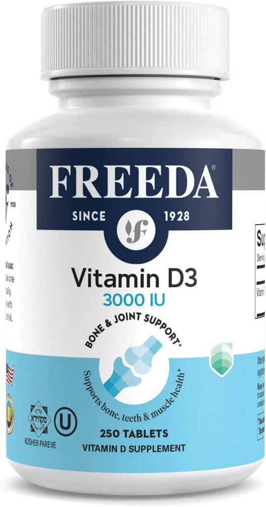 FREEDA vitamin D3 3000 IE - højpotens D-vitamin til benstyrke og immunforsvar - easy- to- svaletabletter - 250 små tabletter