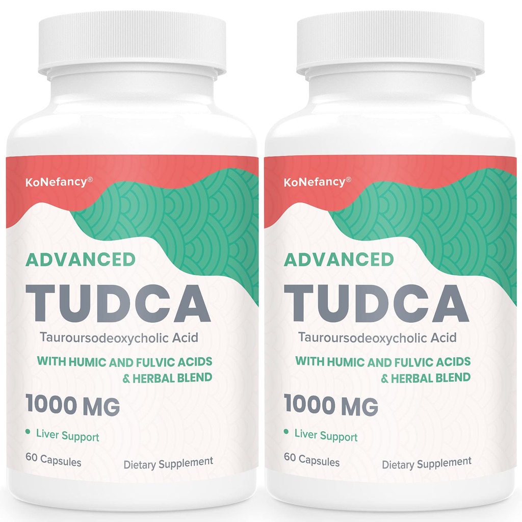 TUDCA Lever Supplements 1000 mg- Bile Salte til lever Rengøring Detox- Milk Thistle Herbal Blend med Fulvic og Humic Acid til lever, fordøjelsessygdomme, 120 Veganske kapsler