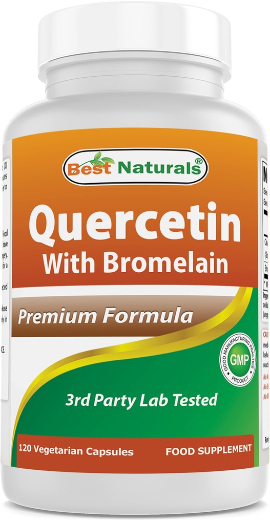 Bedste Naturals Quercetin med bromelain Veggie Capsule - 800 mg Quercetin & 165 mg bromelain (2400 GDU / g), 120 Tæl