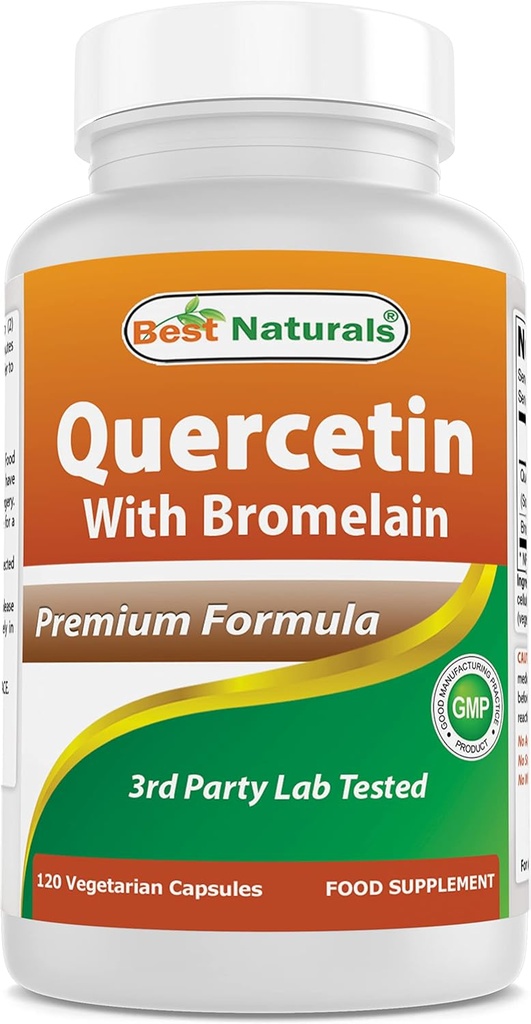 Bedste Naturals Quercetin med bromelain Veggie Capsule - 800 mg Quercetin & 165 mg bromelain (2400 GDU / g), 120 Tæl
