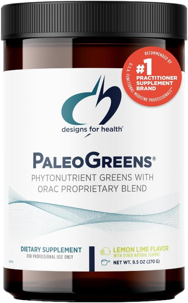Design for sundhed PaleoGreen - over 90% Økologisk Green Shake Powder med grøntsager, bær, enzymer + antioxidanter - non-GMO, drik mix, Lemon- Lime Flavor (30 Servere / 270g)