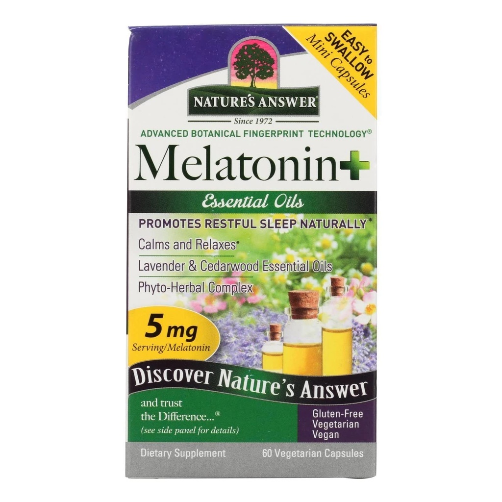 Naturens svar Melatonin +, 60 Count Capsules Promoes Restainful Sleep Dex124; Melatonin plus flygtige olier Lavendel Calms og relax
